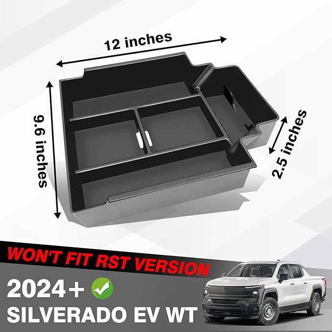 BestEvMod Center Console Organizer Tray Compatible with Chevrolet Silverado EV 2024 2025 Pickup Armrest Storage Box ABS Material with PVC Trim Not Fit ICE or RST Models (Top)