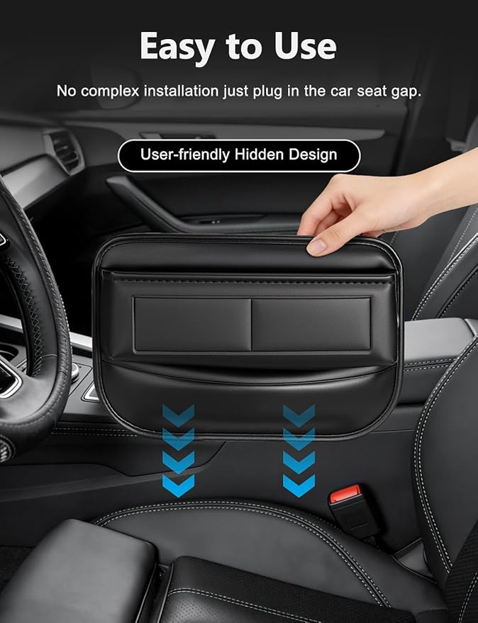 Universal Fit Car Gap Filler, Premium Leather Front Seat Gap Filler Organizer Center Console Seat Side Essentials Organizer with Card Slots, Easy Access to Phone, Sunglasses, Key for Car, SUV Truck