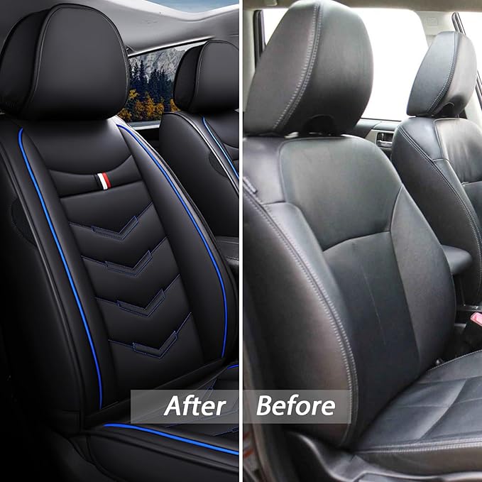 MVRVMV Seat Covers for Ford Maverick 2022-2026, Waterproof Leather Auto Seat Cover (2 Seat Standard,Black-Blue)