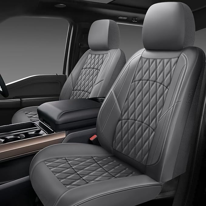 NS YOLO Leather Car Seat Covers,Universal Fit for Most Cars,SUVs and Sedans,Waterproof Luxury Leatherette Cushions, 2 Seats Protectors (Grey, Front Pair-2 Seats(Driver and Passenger))