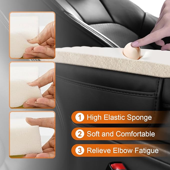 Center Console Armrest Cover for Toyota Camry 2025 2026 Accessories Arm Rest Pad Console Cushion Lid Middle Console Protector Black Leather with Pockets
