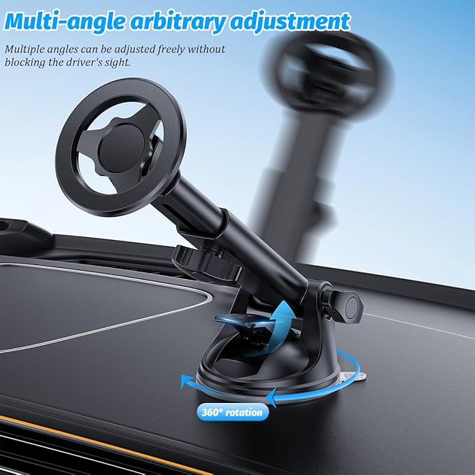 Magnetic Car Phone Holder, 360° Adjustable Vehicle Cell Phone Mount with Suction Cup Stand, Automotive Smartphone Holder for Dashboard Windshield, Universal for SUV RV Truck (StyleA)