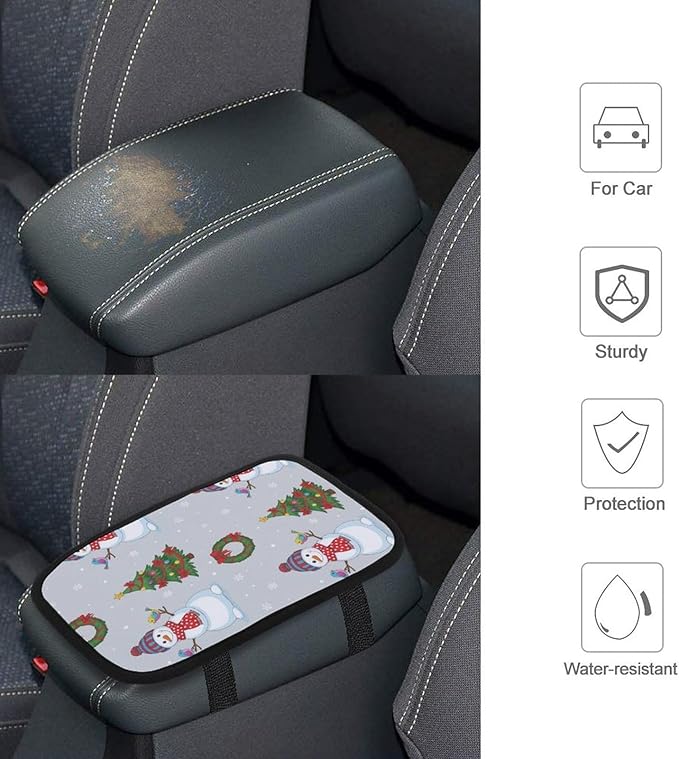 Universal Car Handrail Box Cushion Christmas Snowman, Auto Center Console Armrest Cover Pad for Comfort, Fit for Most Vehicle SUV Truck