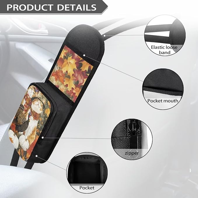 Thanksgiving Cat Car Storage Bag Car Seat Side Hanging Bag Net Bag 2 Pocket Easy To Install Phone Wallet Small Object Storage,Suitable For Most Vehicles Truck Loading And Unloading