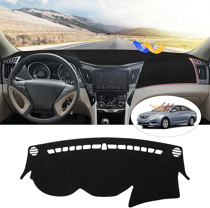 Sonata Dash Cover - Dashboard Cover for Hyundai Sonata 2011 2012 2013 2014 Accessories Suede Dash Mat for Sonata Anti-Glare and Sun Protection Back
