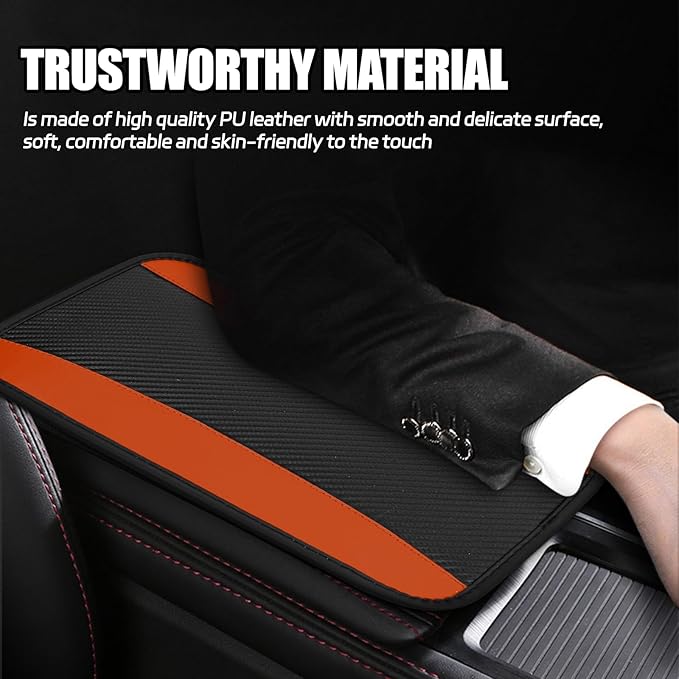 Hovom Car Center Console Cover, 12.72"×7.15" Leather Armrest Cover for Cars, Stylish Auto Armrest Cushion Pad, Anti-Scratch Vehicle Arm Rest Protector, Universal Interior Car Accessories (Orange)