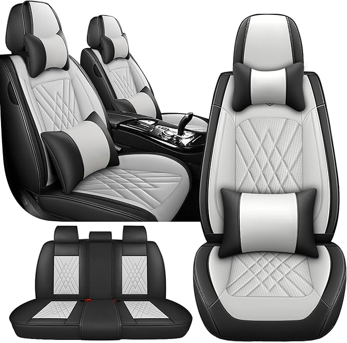 JGDL Car Seat Covers for Subaru Crosstrek 2016-2026, 5 Piece Set Nappa Leather Non-Slip Seat Protectors, Breathable Seat Cover Set. (Deluxe 5 Seats, Black White)