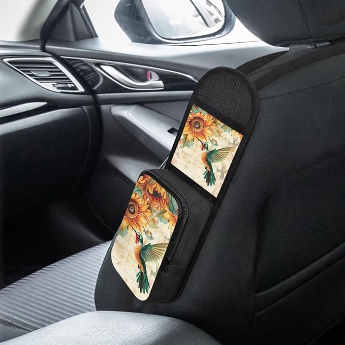 Hummingbird Automatic Seat Side Storage Bag Organizer Sunflower Seat Side Organizer for Car Front Seat Universal Car Seat Phone Holder Car Organization Accessories