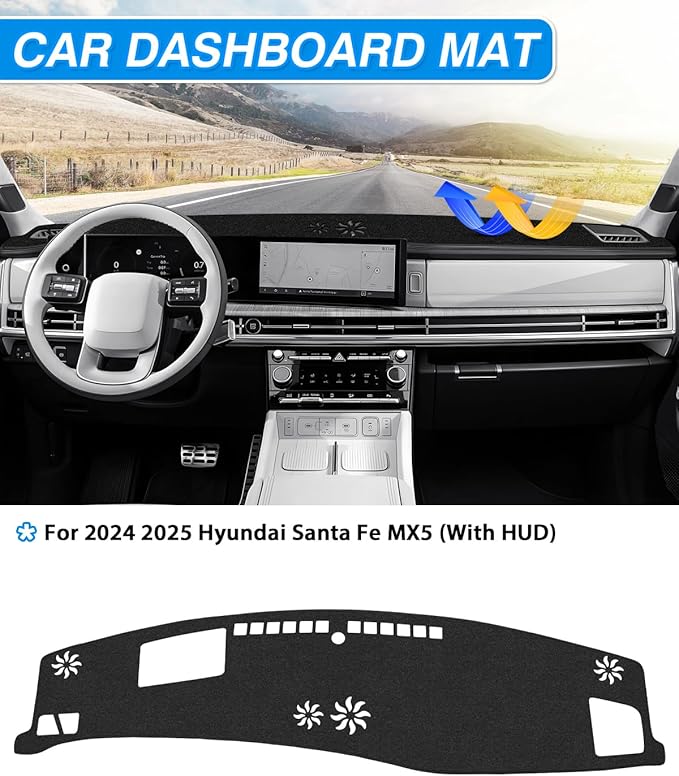 CARTIST Dash Cover fits for Hyundai Santa Fe MX5 2024 2025 2026 (with HUD) Dashboard Mat for Santa Fe Accessories Non-Slip Carpet Sunshield Glare UV Rays Protector