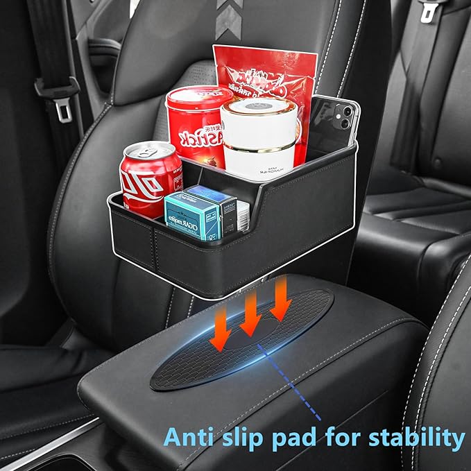 keketuohai Car Storage Organizer Between Seats,Center Console Armrest Storage Box Back Seat Organizer with Small Compartment Car Interior Storage Box,Cup Holder Tray with Non-slip Mat(Black)