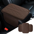 Car Center Console Cover, 11.8"×6.7" Leather Armrest Cover for Cars, Multifunctional Auto Armrest Cushion Pad with Storage Pocket, Universal Arm Rest Protector Car Accessories (Coffee)