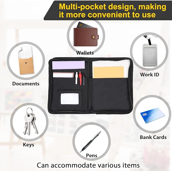 Car Document Organizer, Car Insurance Holder, Owner Manual Case with Multiple Pockets, CarDocument Holder Glove Box, Zippered Pouch Multi-pocket Glove Bag for Auto Insurance License Cards, Black