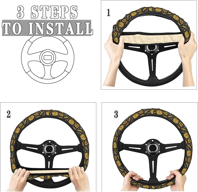 FeHuew Vintage Beer Barrel Wheats Steering Wheel Cover for Women, Girls 15 inch Universal Auto Car Anti Slip Wrap Steering Wheel Covers Fit for Vehicles, Truck, SUV