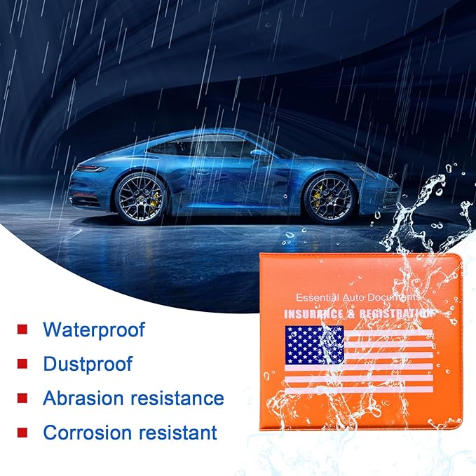Ziciner Car Registration Insurance Holder, 2Pack Essential Auto PVC Card Document Glove Box Organizer with Velcro Closure, Universal Car Accessories for Men & Women (Orange/Blue Flag)