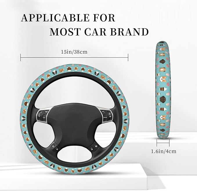 Cattle Dog Neoprene Steering Wheel Covers Women Men Car Accessories, Universal 15 Inch Fit Auto, Suvs, Truck