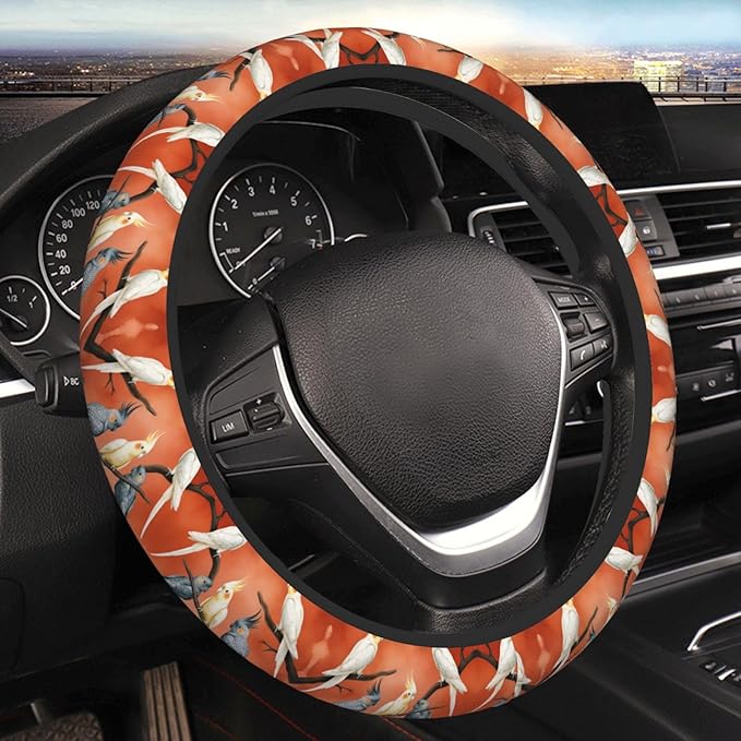 Cockatiel Fun Car Steering Wheel Cover, 15 Inch Steering Wheel Cover Stylish Decor for Most Cars