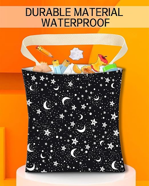 ANKVRP Car Trash Can, Durable Hanging Car Trash Garbage Bag, Cute Automotive Garbage Cans Organizer, Black White Moon Star