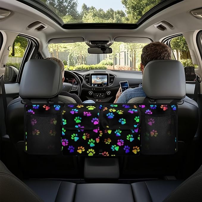 Trunk Organizer Cute Paw Print Car Storage Organizer Oxford Cloth Keep the Car Clean and Tidy Washable Car Trunk Organizers for Women, Easy to Install and Clean