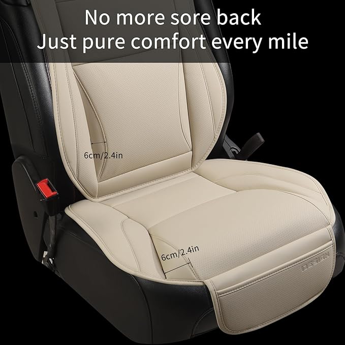 Gripure Car Seat Cover Protector for Front Seats – Waterproof, Breathable Faux Nappa Leather, Airbag Compatible, Dual Support for Waist & Legs, Universal Fit for Sedans, SUVs, Pickups (2pcs,Beige)