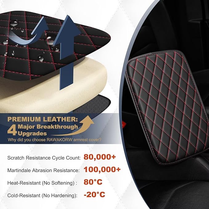 YORKNEIC Center Console Cover Fit for Ford Explorer: Middle Console Cover with 2 Storage Pocket,Faux Leather Waterproof Anti-Scratch Car Armrest Cover Protector(Black&Redline)
