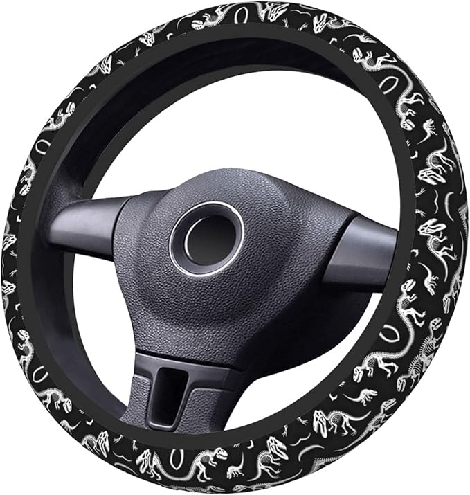 Dark-Dinosaur Skeletons Universal Fit Steering Wheel Cover for Car, Truck, and SUV, Durable Steering Wheel Protection
