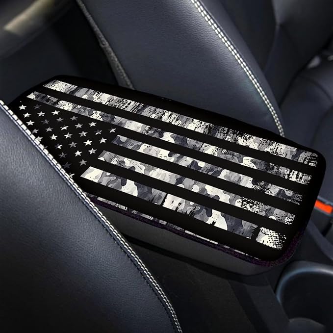Horeset Camouflage American Flag Auto Armrest Cover Center Console Anti-Scratch Car Armrest Seat Box Pad Accessories Interior Decor Fit Most Vehicle
