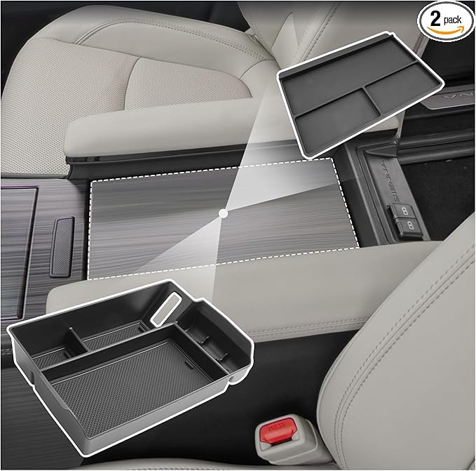 SXCY 2PCS for 2025 2026 Toyota Sienna Center Console Organizer+Console Storage Mat [Not for Console w/Cool Box] for 2021-2026 Toyota Sienna Accessories 2021-2025 2026 Sienna Armrest Console Organizer