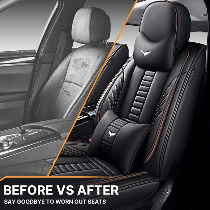 Pengchen Luxury 2 Seats Car Seat Covers Protectors for Lexus 1999-2025 95% Models, Back Storage Bag Design & Headrest Pillow & Lumbar Support Black & Coffee Line