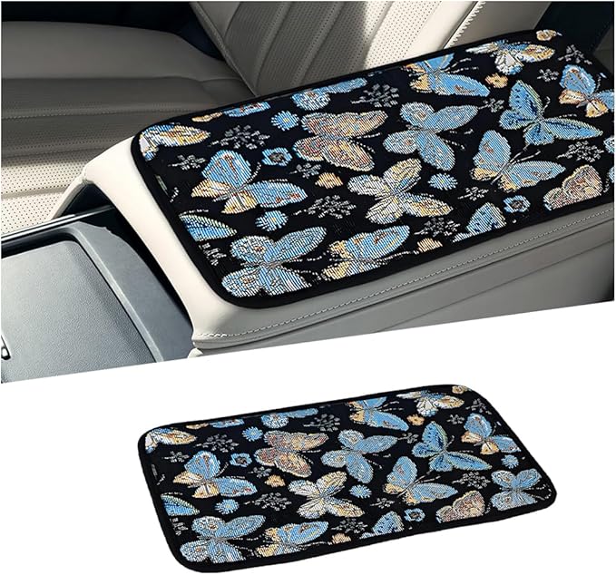 Butterfly Car Center Console Covers, Cute Breathable Scratch & Wear Resistant Vehicle Armrest Cushion Pad, Stylish Automotive Interior Middle Console Protector, Universal Fit