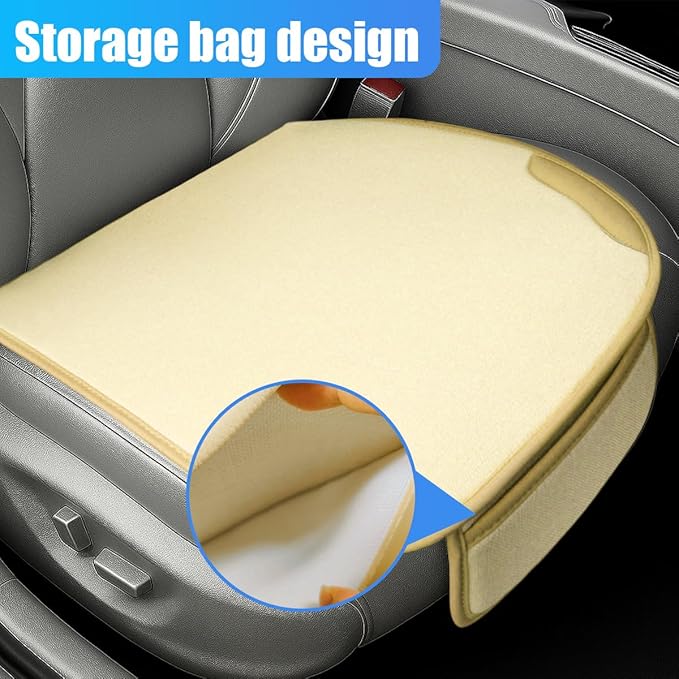 YoRise Car Seat Cover, Universal Cool Auto Front Seat Cushion Protector with Storage Pocket & Non Slip Bottom, Comfortable Breathable Vehicle Driver Seats Pad for SUVs, Trucks, Sedans (Beige)