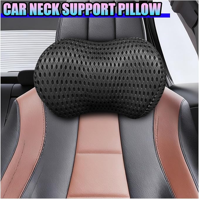 Ergonomic Memory Foam Car Neck Pillow with Adjustable Strap & Machine-Washable Cover - Long-Lasting Support for Long Drives & Office Use(Black)