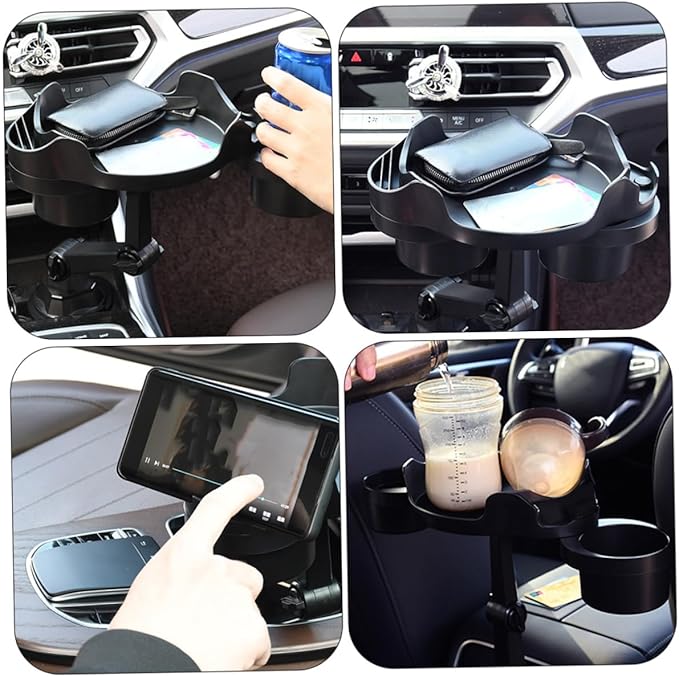 Healifty Car Cup Holder Expander Tray with Adjustable Multi Angle Rotation Car Drink Holder and Food Tray Organizer for Cups Phones Keys and Snacks Space Saving