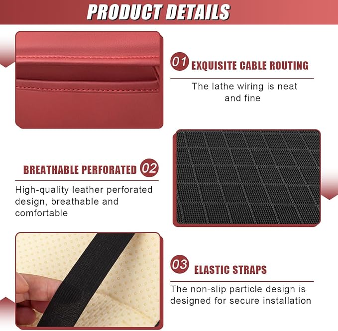 Car Center Console Cover, Carbon Fiber Leather Car Armrest Cover Protector, Auto Middle Console Support Pad with Side Storage, Universal Storage Box Cushion for Most Vehicle Interior (Red)