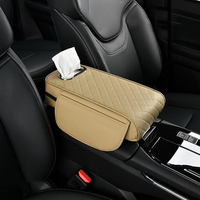 Car Armrest Covers for Infiniti QX60 2013–2025,Leather Protection Padding Center Console Cushion Storage Box Mat Pad Cover Protector,Beige