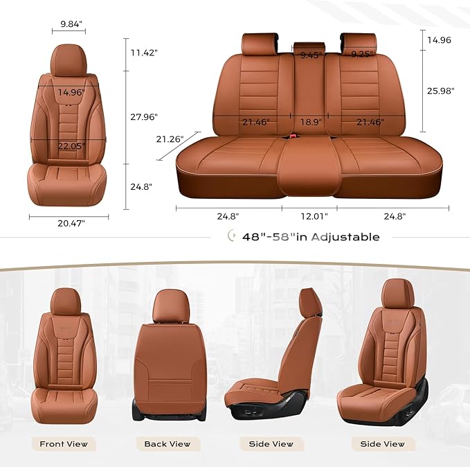 Coverado Car Seat Covers Full Set, Seat Covers for Cars, Front Seat Covers and Back Seat Cover Waterproof Leather Automotive Seat Cover, Universal Car Interior Protectors Cushion for Most Cars