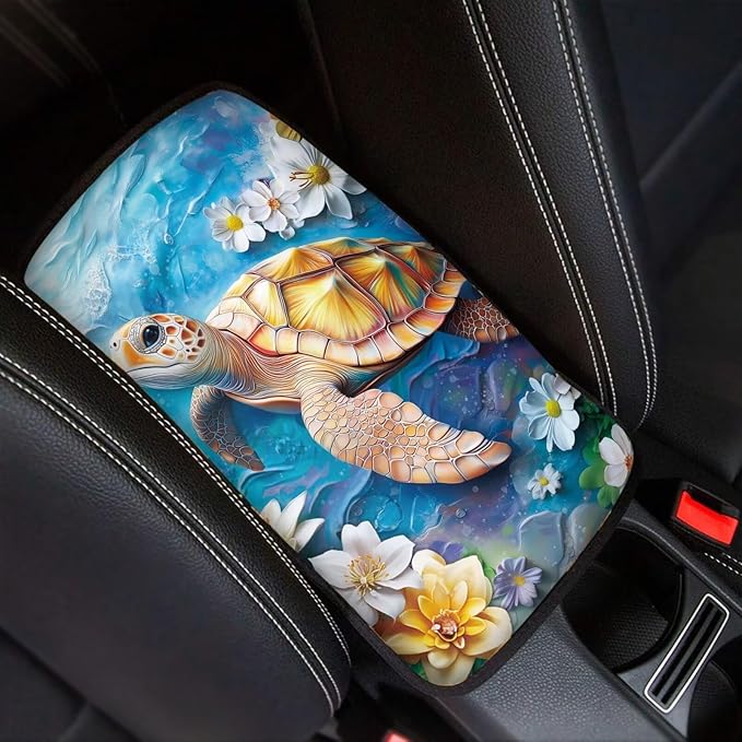 Cute Sea Turtle Car Console Covers Soft Arm Rest Cover Car Easy to Install Protect from Pet Claws Universal Cars Interior Accessories Cars Arm Rest Cover