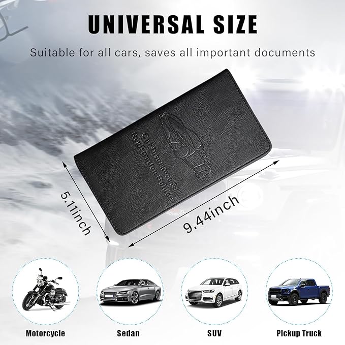 Augeny Car Registration and Insurance Holder, 5.11" x 9.44" Premium Auto Glove Box Organizer with Magnetic Closure, Wallet Case Accessories for Cards, Document, Driver License (Black)