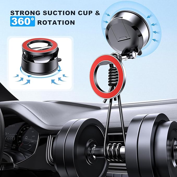 MOKPR Car Phone Holder for Magsafe, Vacuum Magnetic Car Phone Mount Foldable Hands-Free Suction Cup Phone Holders for Your Car for iPhone 16 Pro/Pro Max 15 14 13 12