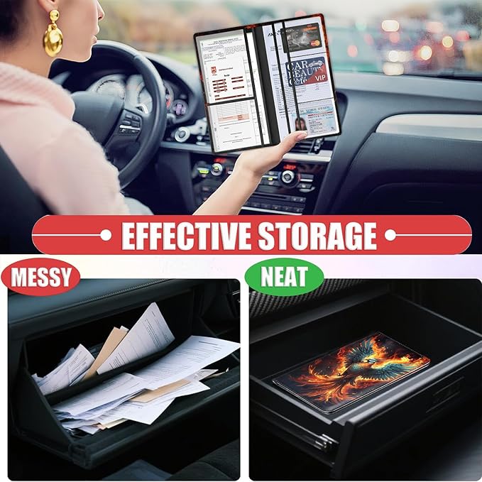 Car Document Holder with Magnetic Shut, Car Registration & Insurance Card Holder, PU Leather Glove Box Organizer Vehicle Accessories Driver License for Women/Men, Phoenix Bird Risen From the Ashes