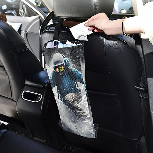 ALAZA Hanging Car Trash Bags Garbage Bag Trash Can for Back Seat Small Snowboarding 1 Washable Storage Bag Retractable 2 Pack