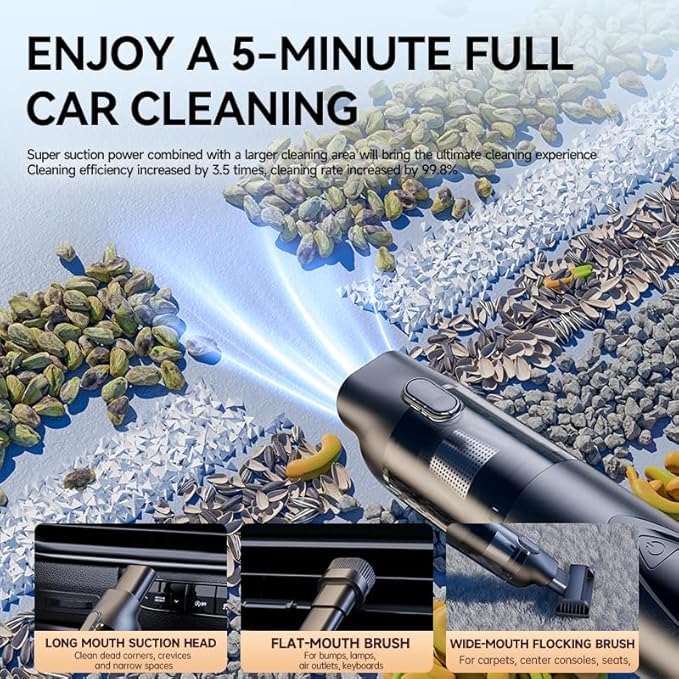 Car Vacuum Portable Cordless, 20000pa 4-in-1mini Handheld Vacuum Cleaner up to 70 Mins Runtime, 3 Suction Modes & USB-C Fast Charge Wet/Dry Hand Held Cleaner Power for Car Home Pet Food Keyboards