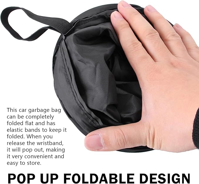 Shakas Car Trash Can, Pop-up Collapsible Car Trash Bin, Waterproof Hanging Car Trash Bag, Portable Foldable Multifunctional Accessories Car Trash Bin (Black)