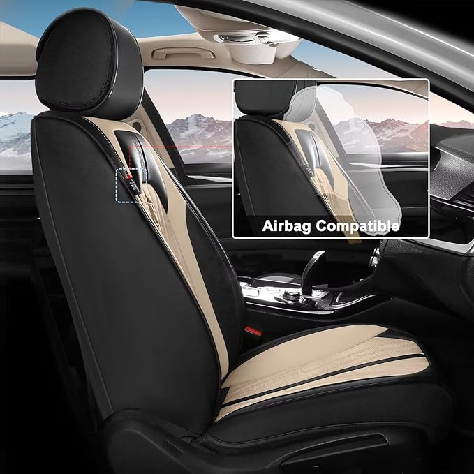 TTX LIGHTING Seat Covers for Car Full Set Seat Covers for Hyundai Ioniq 5 2022-2026 Leather Seat Covers Breathable Waterproof Seat Protectors Seat Cushion with Airbag Compatible (5 Seats, Black&Beige)