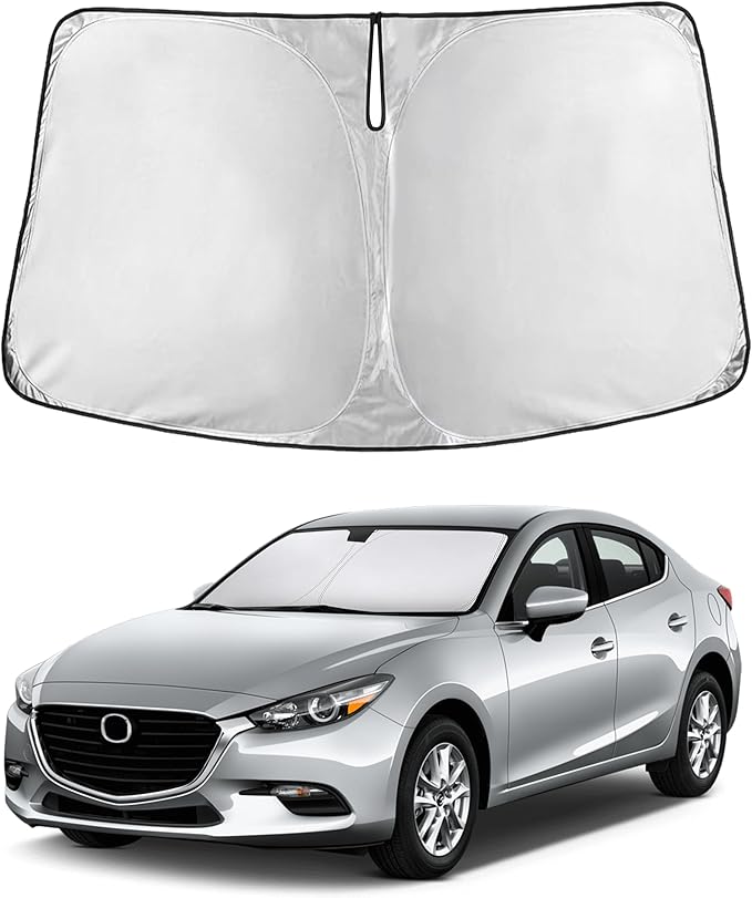 EcoNour Custom Windshield Sun Shade for Mazda 3 2014–2018 | Sedan Front Window Heat & UV Shield | Foldable Multi-Layer Sun Cover