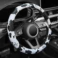 Cow Print Steering Wheel Cover, Universal 15 inch Breathable Microfiber Leather Car Steering Wheel Cover for Women Men, Anti-Slip, Black&White