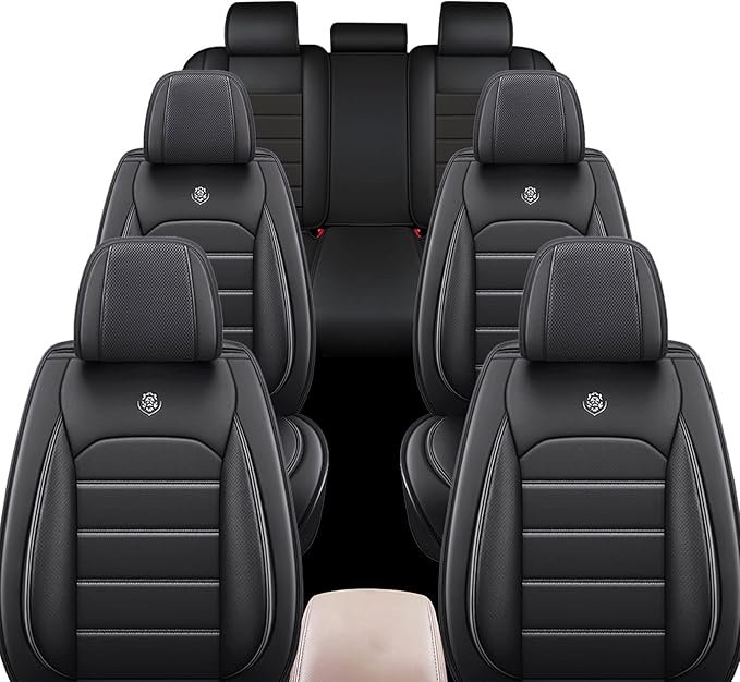 JOJ Car Seat Cover for Infiniti QX80 Seat Covers for Cars 2014-2026,Leather Waterproof Car Seat Covers Full Set,All Weather Tech Car Seat Protector,8 Seats Black