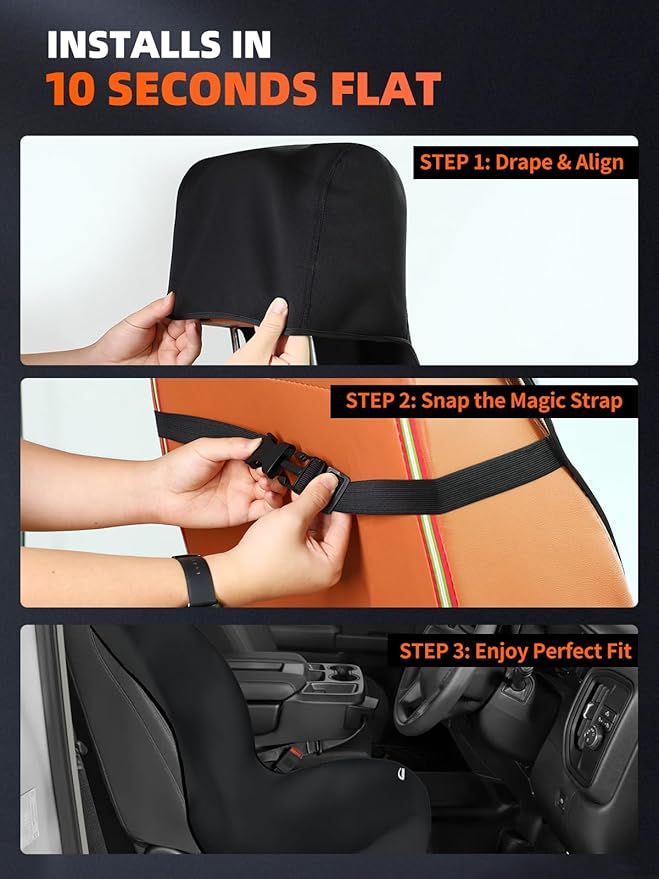 KIGEMOS Car Seat Towel Cover, Waterproof, Sweatproof, Non-Slip Protector – Dual-Layer Microfiber Terry – Universal Fit for Cars, Trucks, SUVs – Branded Embroidered Design (Black, 1 Pack)