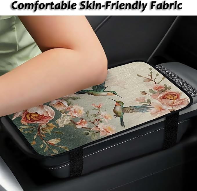 Bulopur Hummingbird Car Console Covers Warmth Arm Rest Cover Car Flannel Easy to Install Protect from Pet Claws Universal Car Interior Accessories Car Arm Rest Cover