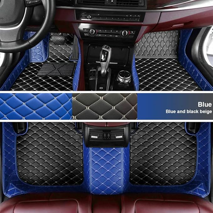 Custom Fit Car Floor Mats for Most Cars, SUVs, Trucks - Waterproof PU Leather All-Weather Floor Liners - Durable Anti-Slip Interior Car Accessories to Protect Vehicle Floors (Blue+Black Beige)