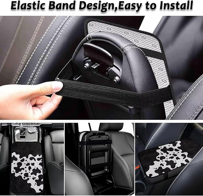 Bulopur Cow Print Armrest Cover Car Center Console Cover Flannel Armrest Cover Protec Car Center Console Cover Accessories Universal Car Interior Accessories Car Arm Rest Cover